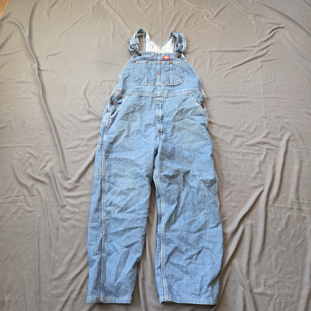 🚫SOLD🚫 Oversized Dickies Blue Denim Overalls Mens with Red Accents